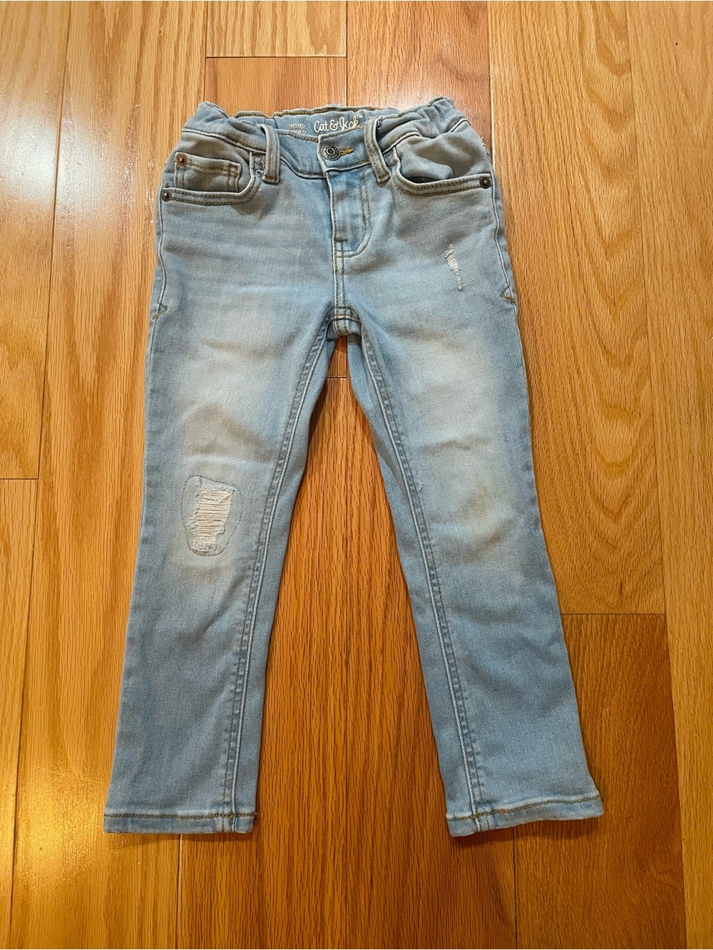 Cat & Jack Light Blue Stretch Denim Jeggings with Distressed Knees